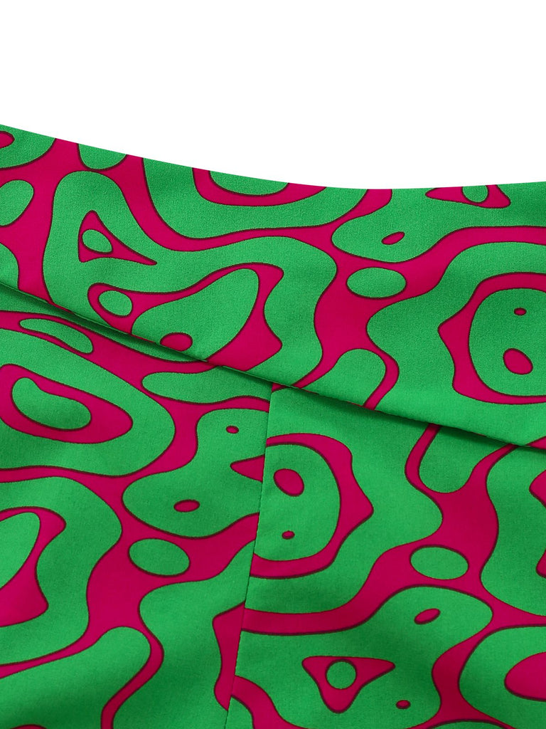 2PCS Grün 1970er Abstrakt Muster Kurz Top & Shorts