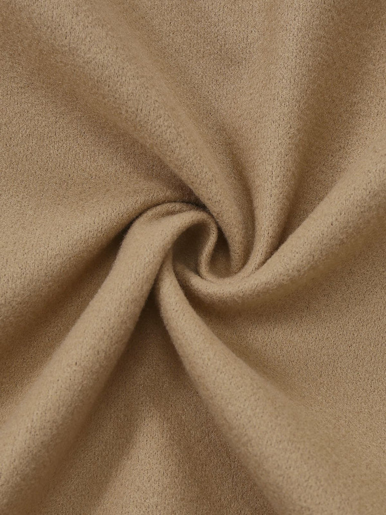 Khaki 1920er Solide Pelzkragen Gürtel Mantel