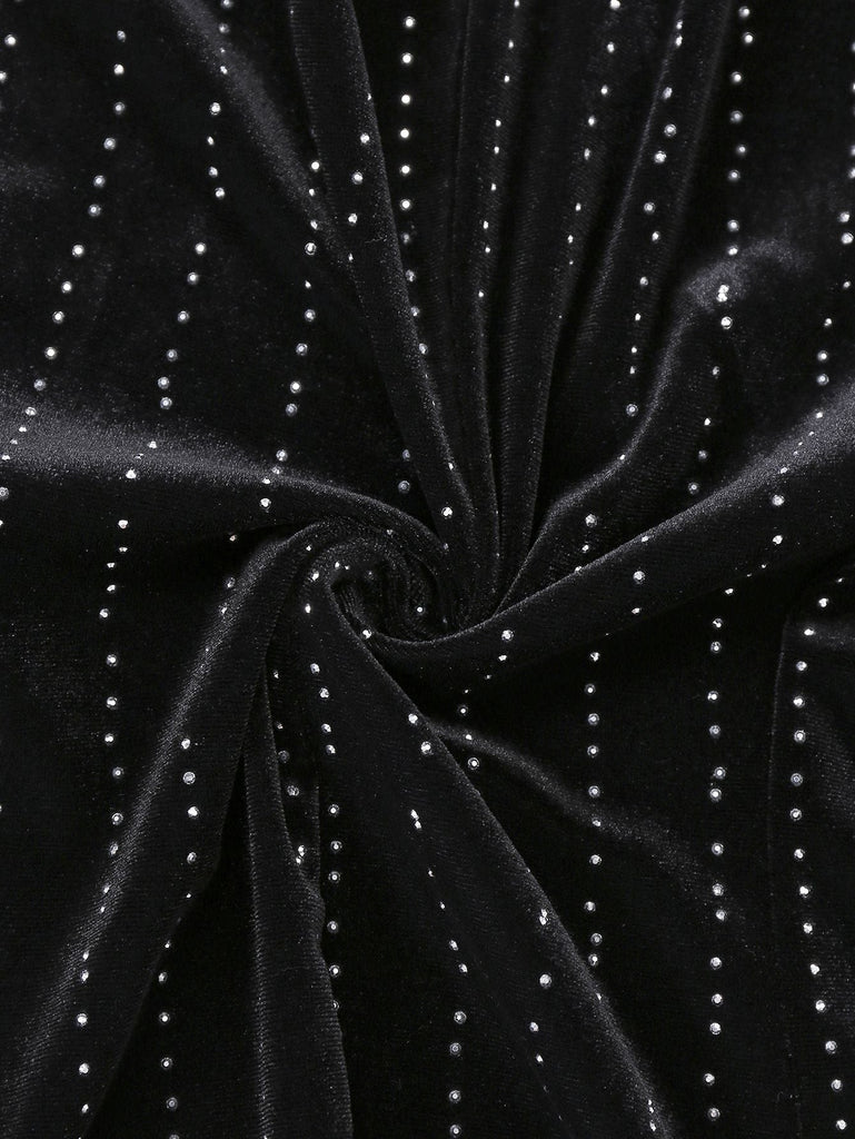 2PCS Schwarz 1960er Samt Pailletten Blazer & Hose Set