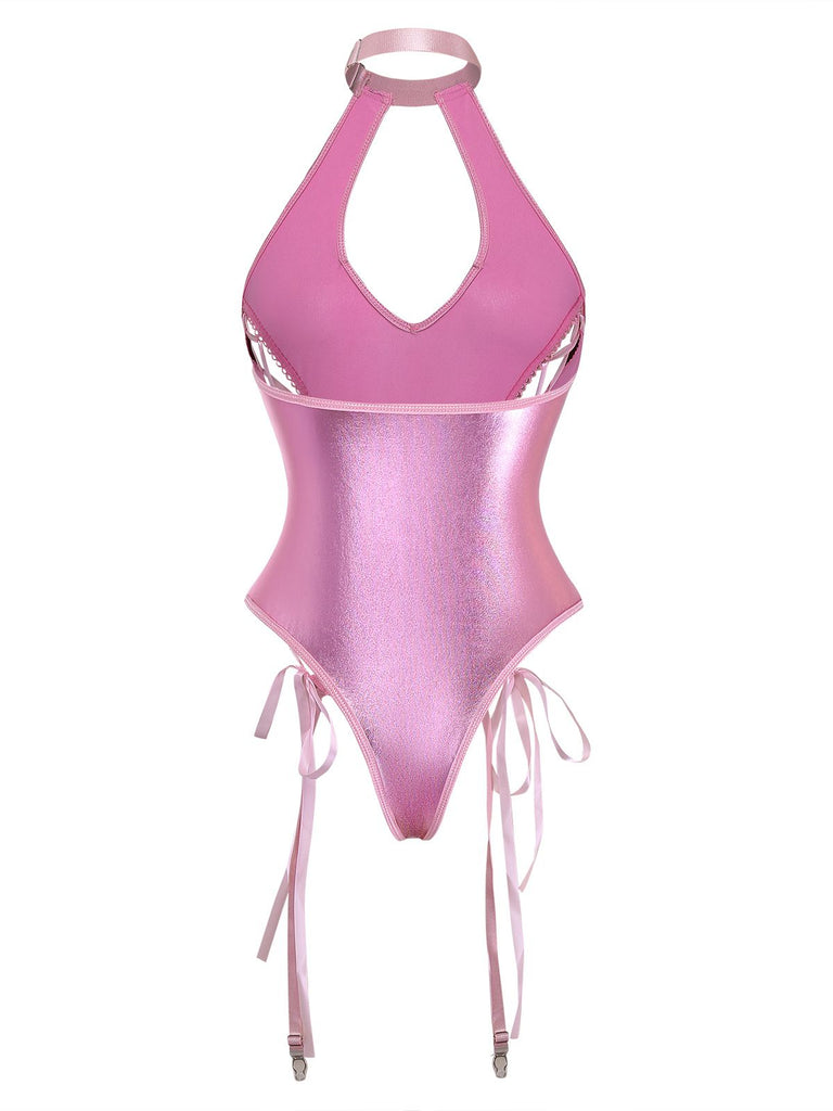 [Vorverkauf] 1980er Lack Leder Halter Schnürung Body Dessous Set