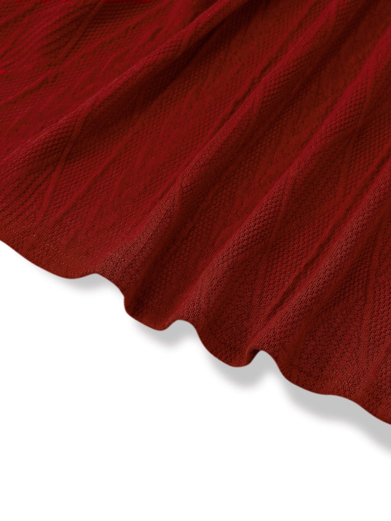 1940er Solide Stricken Groß V-Ausschnitt Tasten Kleid