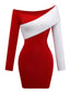 1960er Schulterfrei Farbblock Enges Kleid