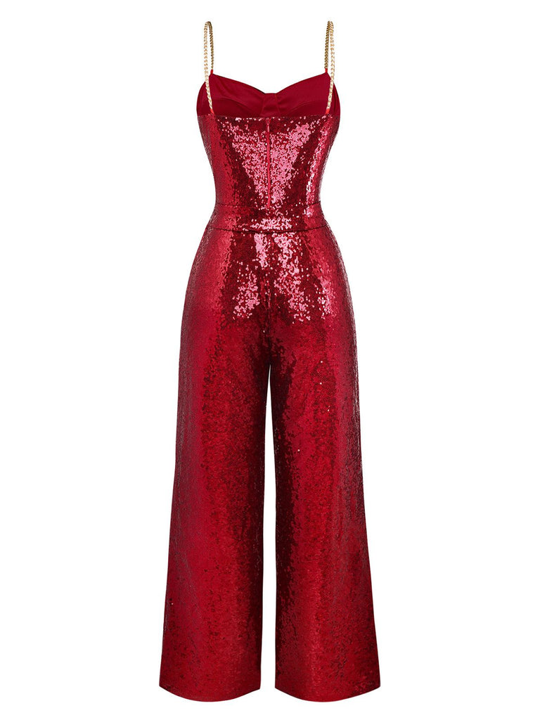 1970er Kette Träger Pailletten Disco Jumpsuit