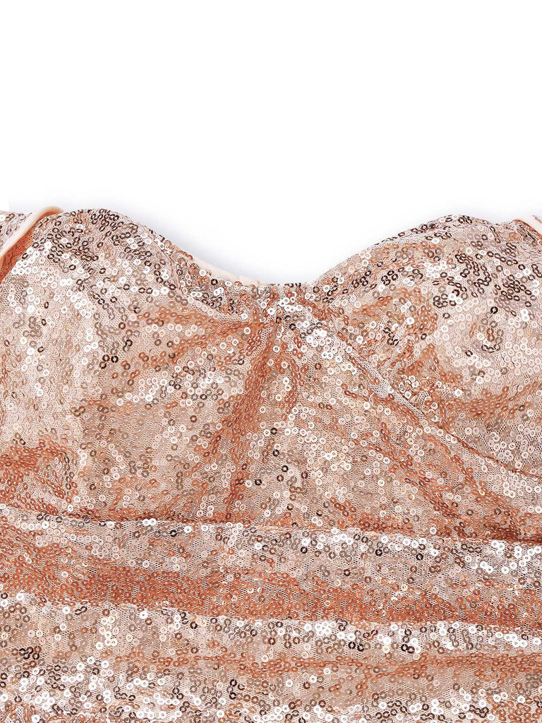 Sekt 1930er Schulterfrei Pailletten Kleid