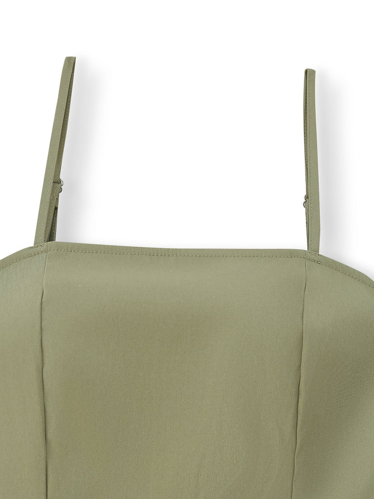 1970er Solide Spaghetti Träger Cargo Stil Weitbeinig Jumpsuit