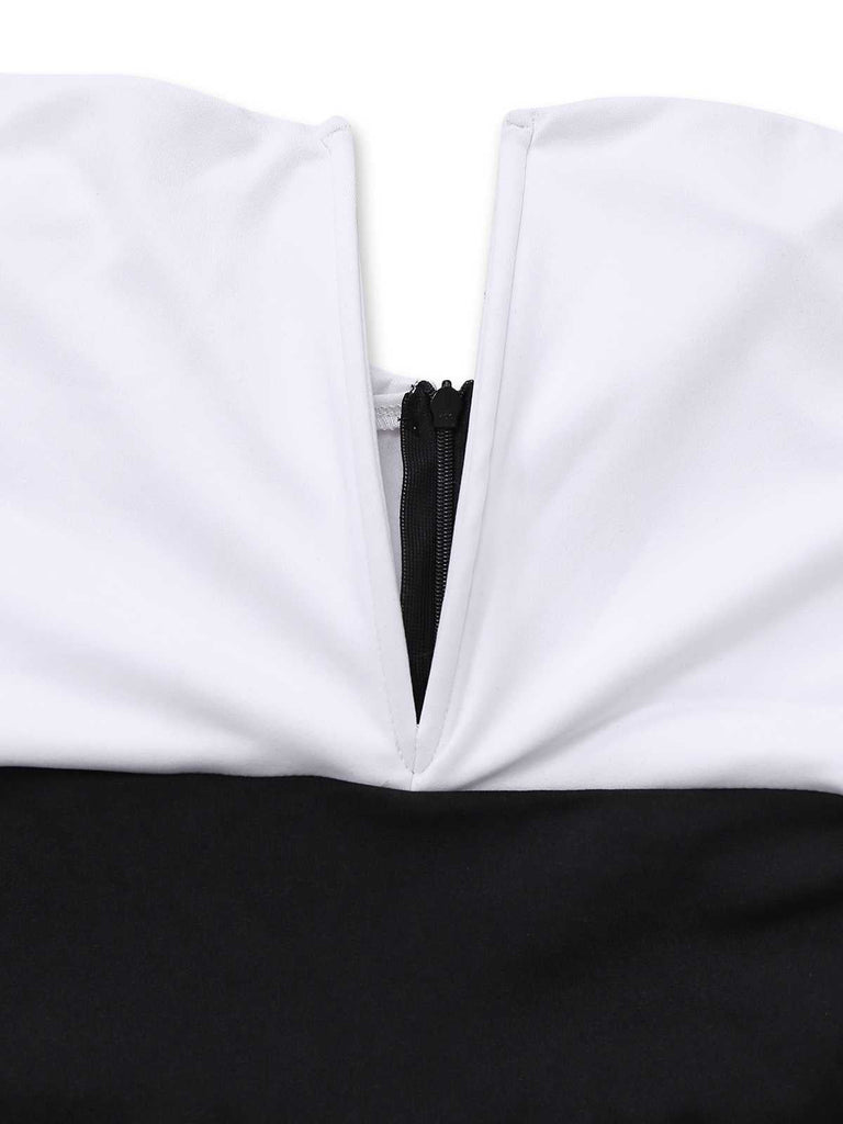 1970er Schulterfrei Tief V Kontrast Jumpsuit