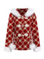 [Vorverkauf] Rot 1940er Abnehmbar Fur Kragen Plaid Fleece Mantel
