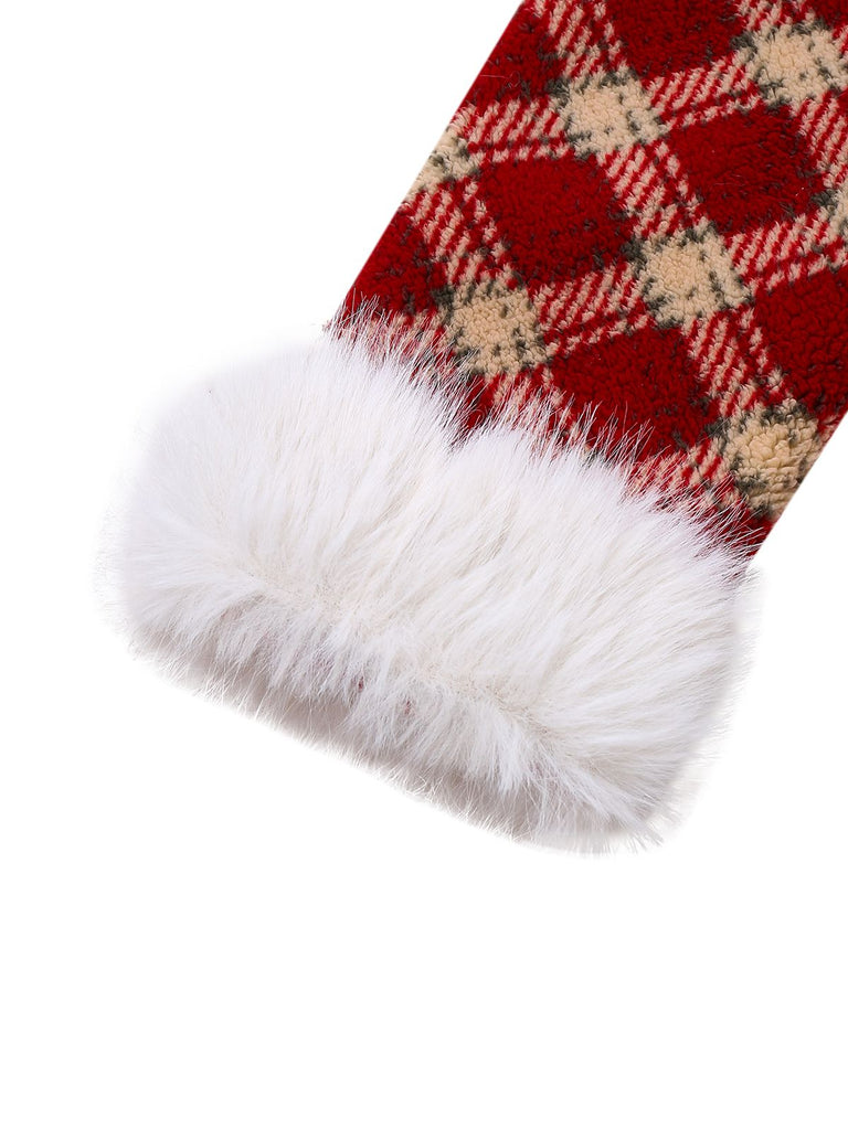 [Vorverkauf] Rot 1940er Abnehmbar Fur Kragen Plaid Fleece Mantel