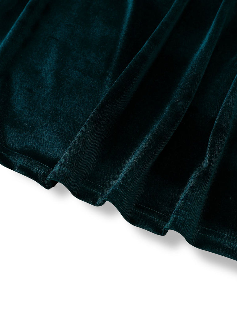 1930er Samt Solide Kurzarm Maxi Kleid