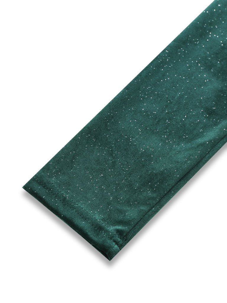 1960er Solide Samt Langarm Wasserfallausschnitt Kleid