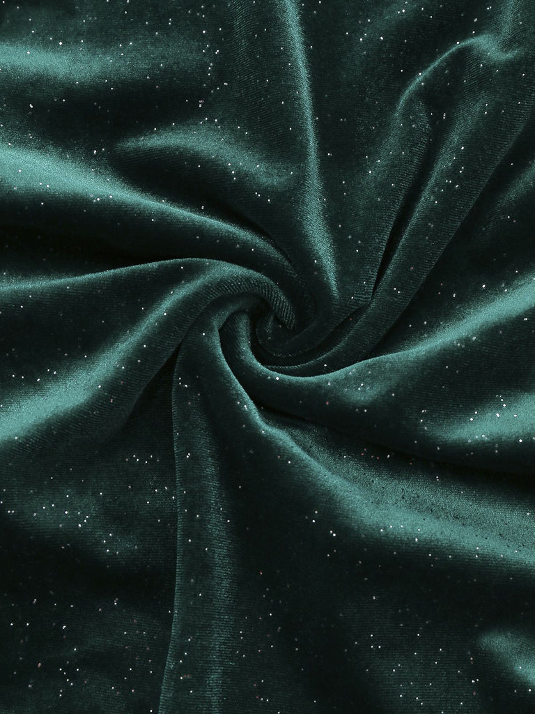 1960er Solide Samt Langarm Wasserfallausschnitt Kleid