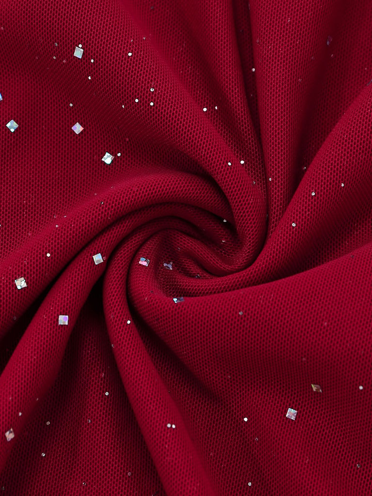 1980er Rückenfreies Glitzer Wasserfallkragen Halter Schlitz Maxi Kleid