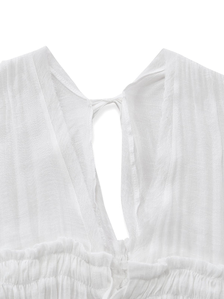 1930er Solide V-Ausschnitt Viskose Noppen Strand Cover-Up