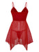 Rot 1970er Sheer Babydoll Unterwäsche Set Mit Pompon