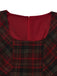 2PCS Rot 1940er Peter Pan Kragen Bluse & Plaid Swing Kleid