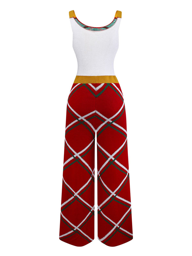 1960er Bogen Weihnachten Plaid Patchwork Jumpsuit