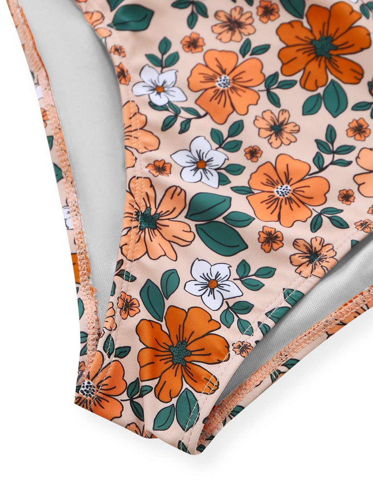 1930er Blumen Rüschen Cutout Einteiliger Badeanzug