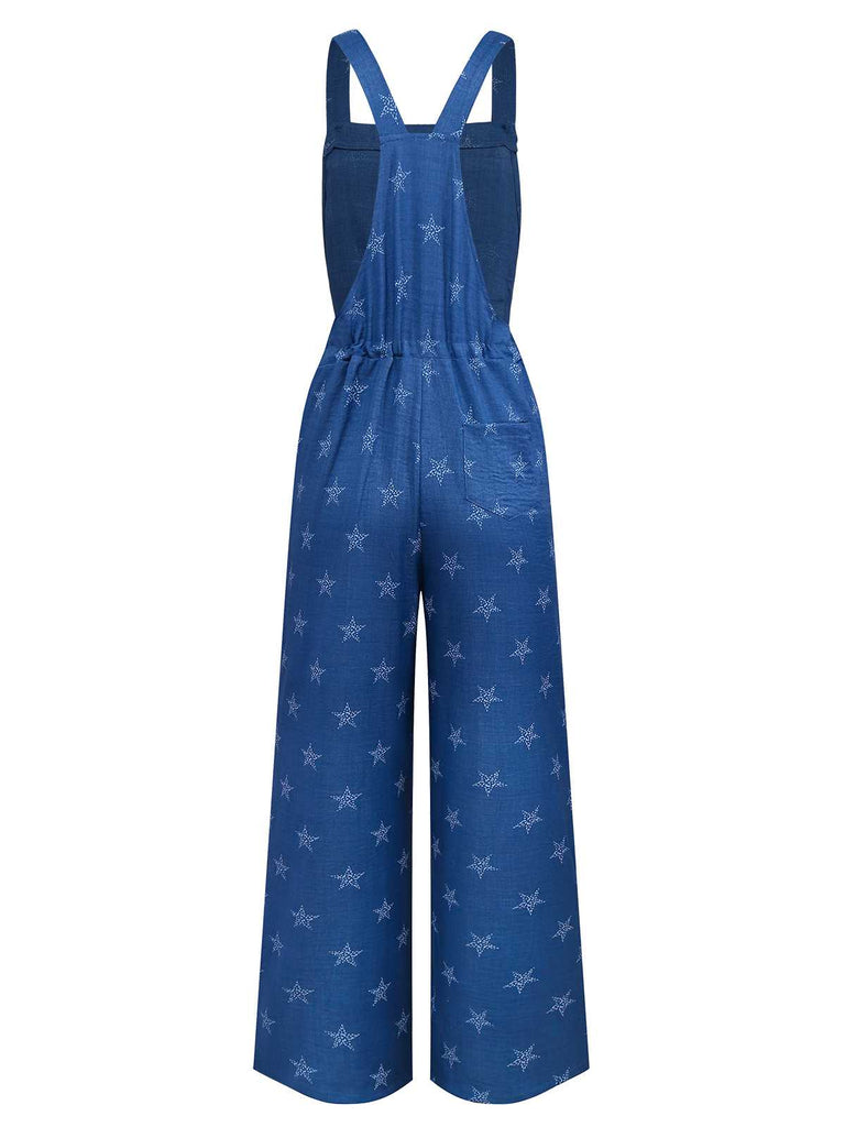 Blau 1970er Boho Sternmuster Jumpsuit