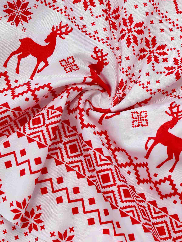 Rot 1960er Weihnachten Reindeer Schnürung Rückenfrei Kleid