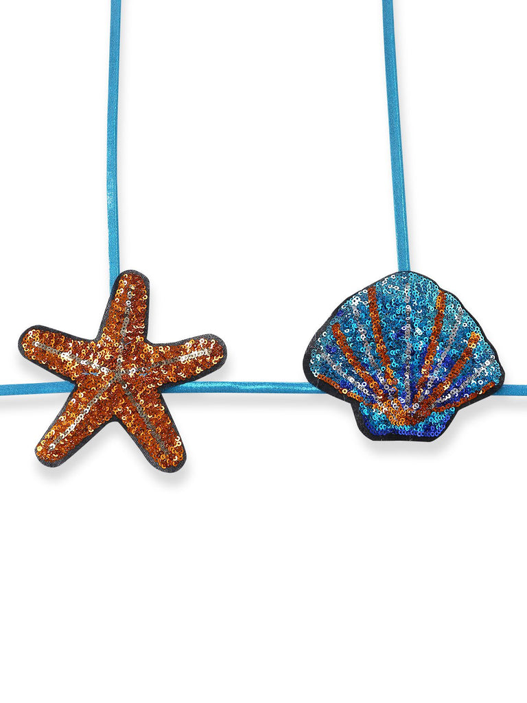 Blau 1970er Muschel & Seestern Bikini Set