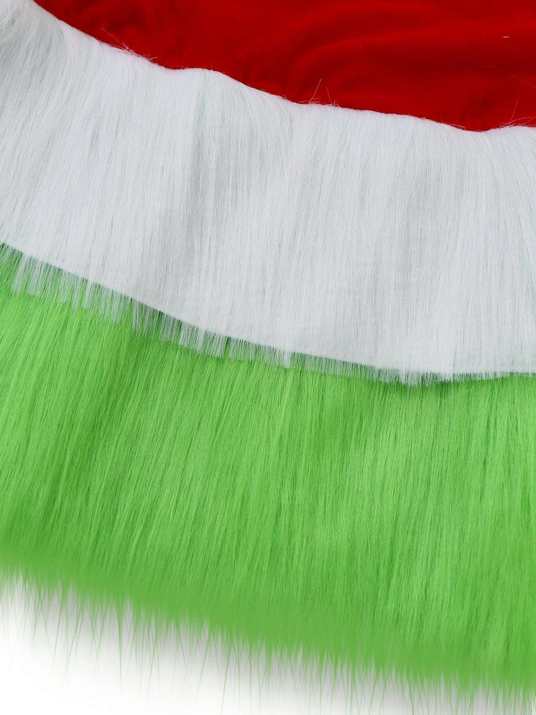 Rot & Grün 1940er Weihnachten Grinch Pelzbesatz Kleid