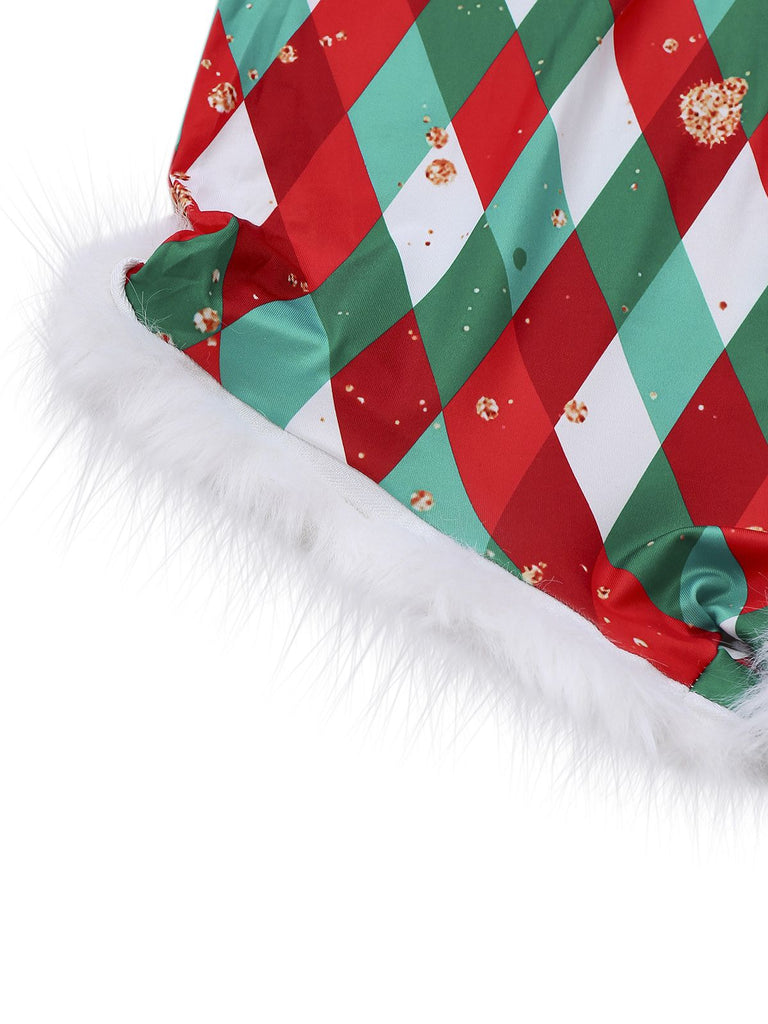 1970er Diamantgitter Weihnachten Plüschsaum Romper