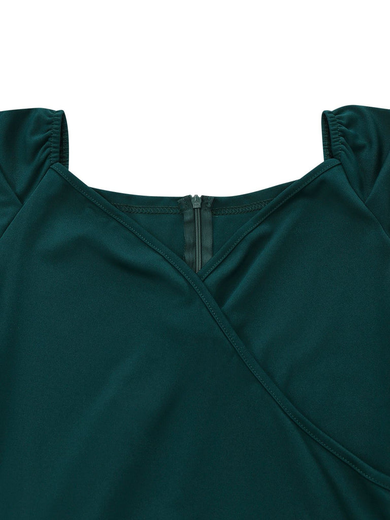 1930er Solide Gerüschtes V-Ausschnitt Gürtel Jumpsuit