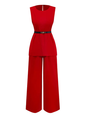 2PCS 1960er Ärmellos Weste & Gürtel Taille Hose