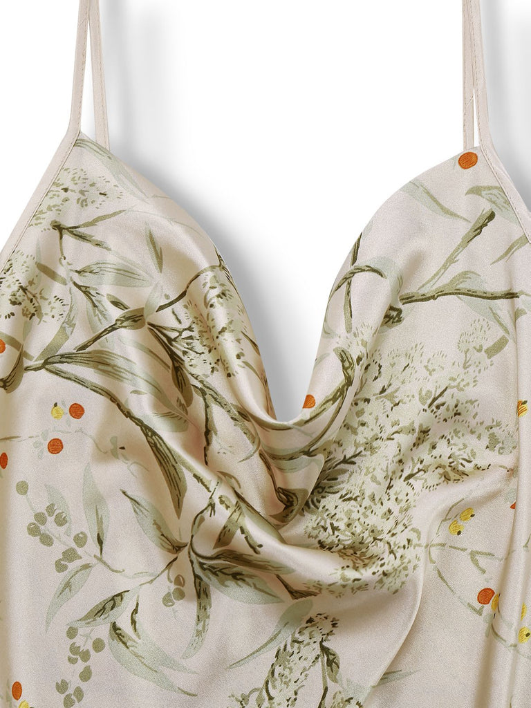 2PCS 1950er Blumen Träger Satin Nachthemd & Bademantel