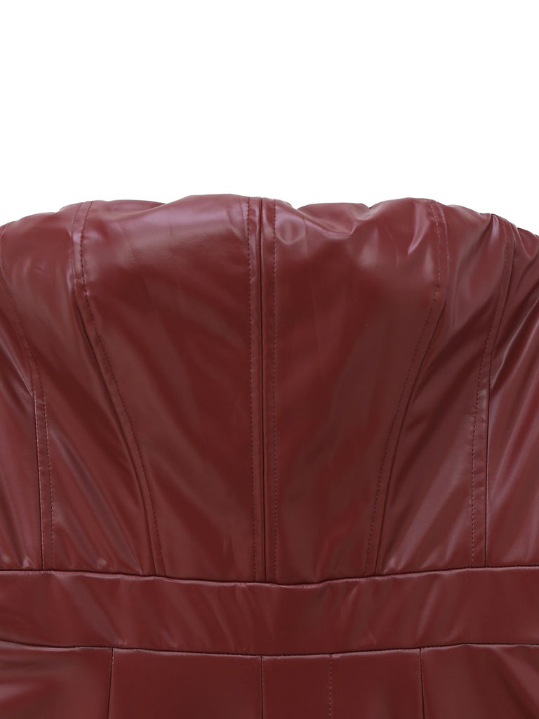 1940er PU Leder Gürtel Trägerlos Jumpsuit