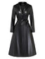 Schwarzer 60er Kunstleder-Trenchcoat mit Gürtel