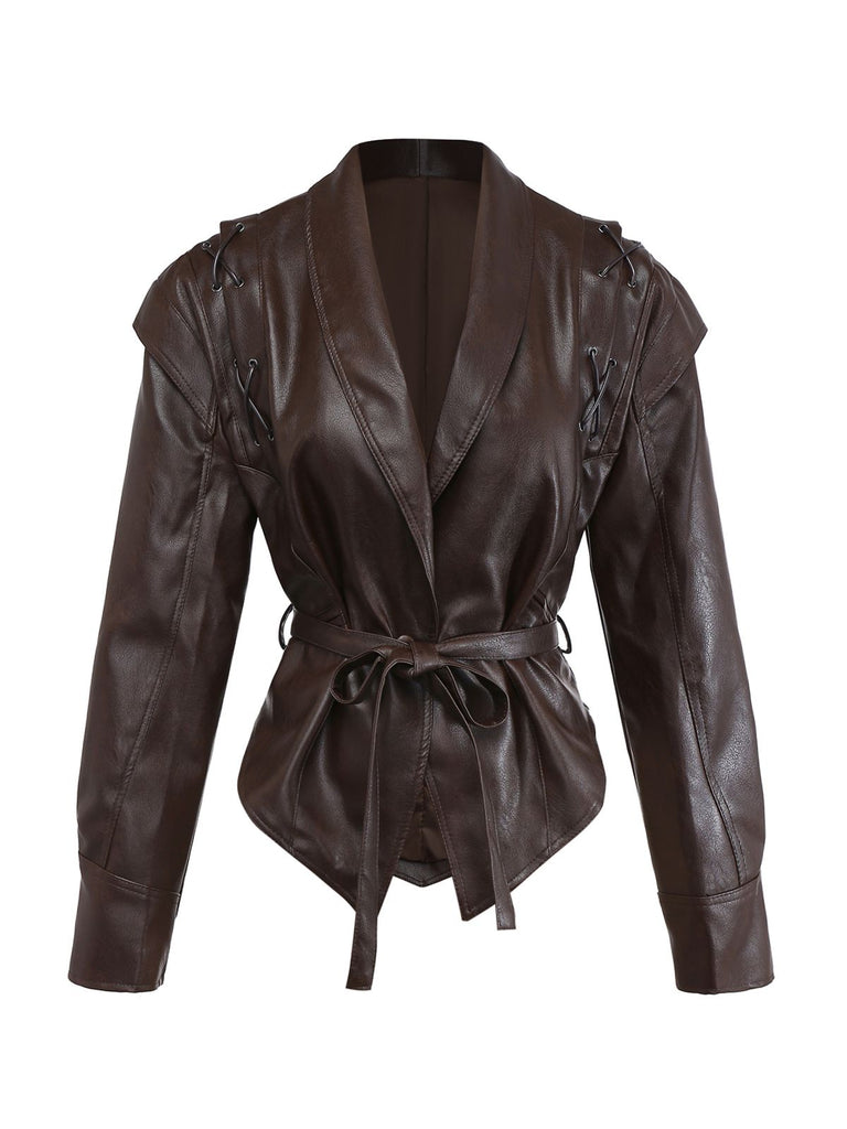 Dunkelkaffee 1970er Leder Gürtel Jacke