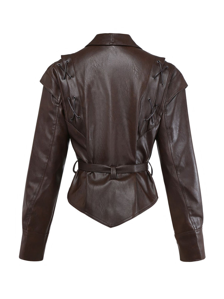 Dunkelkaffee 1970er Leder Gürtel Jacke