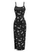 Schwarz 1960er Halloween Schlitz Midi Kleid