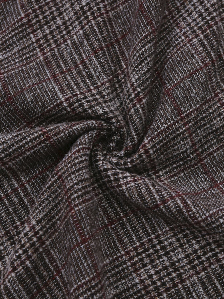 2PCS 1980er Chiffon Rüschen Hochhals Bluse & Schnürung Plaid Rock