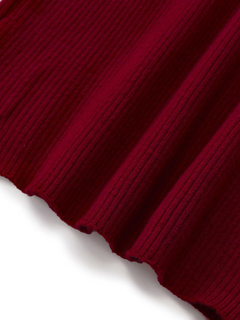 1960er V-Ausschnitt Rippstrick Taste Enges Kleid