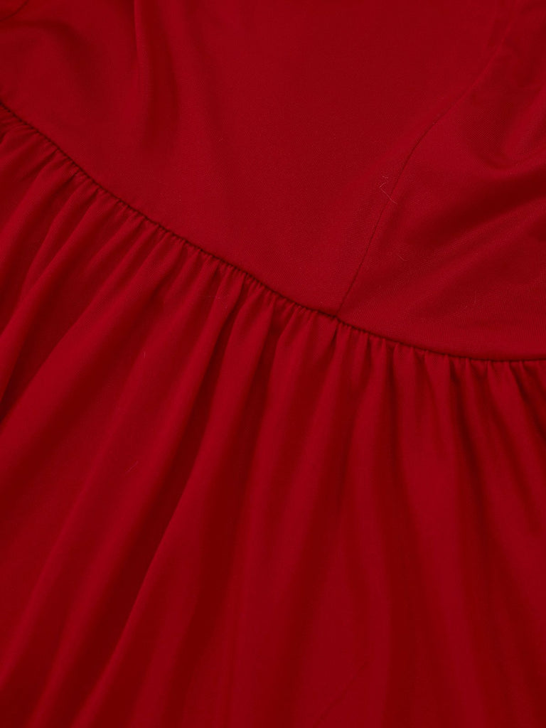 Rot 1950er Solide Plüschsaum Weihnachten Nachtwäsche