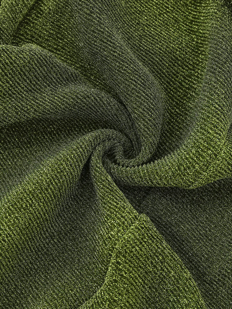 Grün 1960er Gerüschtes Puffärmel Midi Kleid