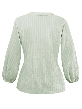 Grün 1980er Bindekragen Puffärmel Bluse