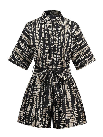 1950er Drucken Tie-Taille Shirt Romper