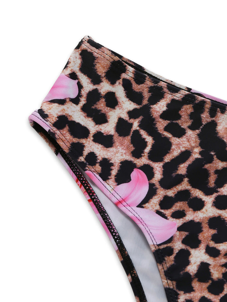 [Vorverkauf] 3PCS 1960er Leopard Druck Blumen Bikini Set & Cover Up