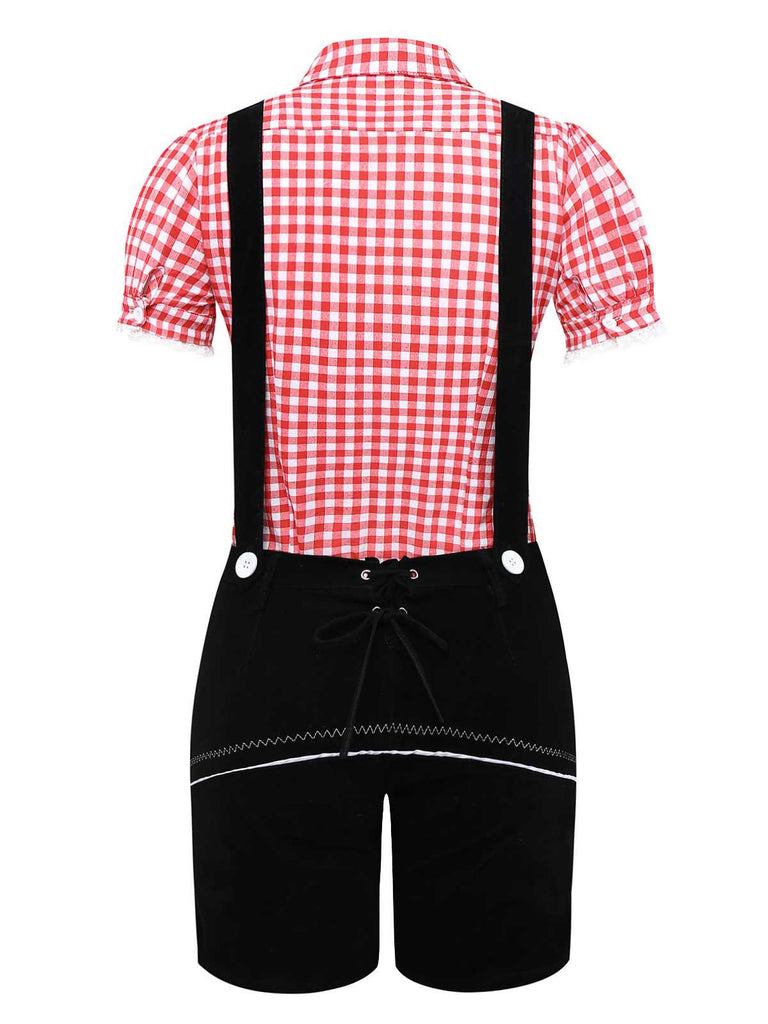 2PCS 1960er Oktoberfest Kostüm Plaids Bluse & Shorts