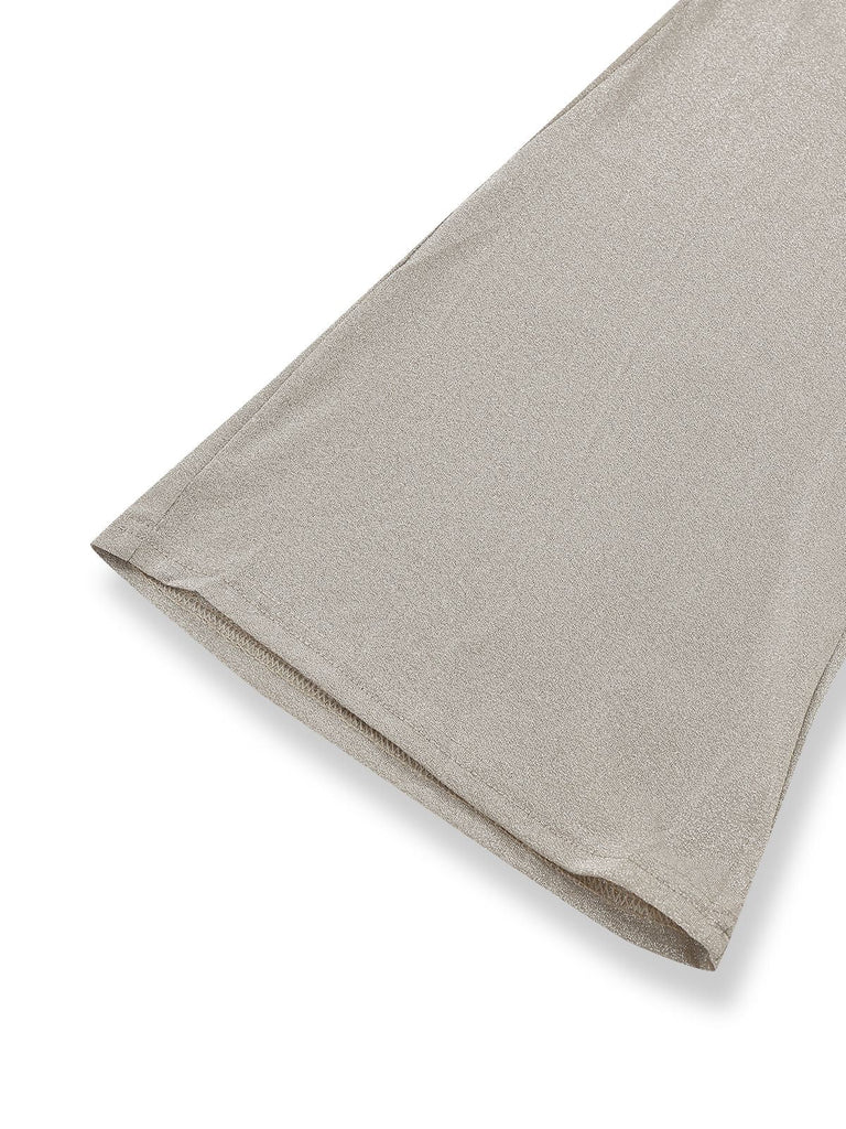 Beige 1980er Glitzer Samt Ausgestellt Rollkragen Jumpsuit