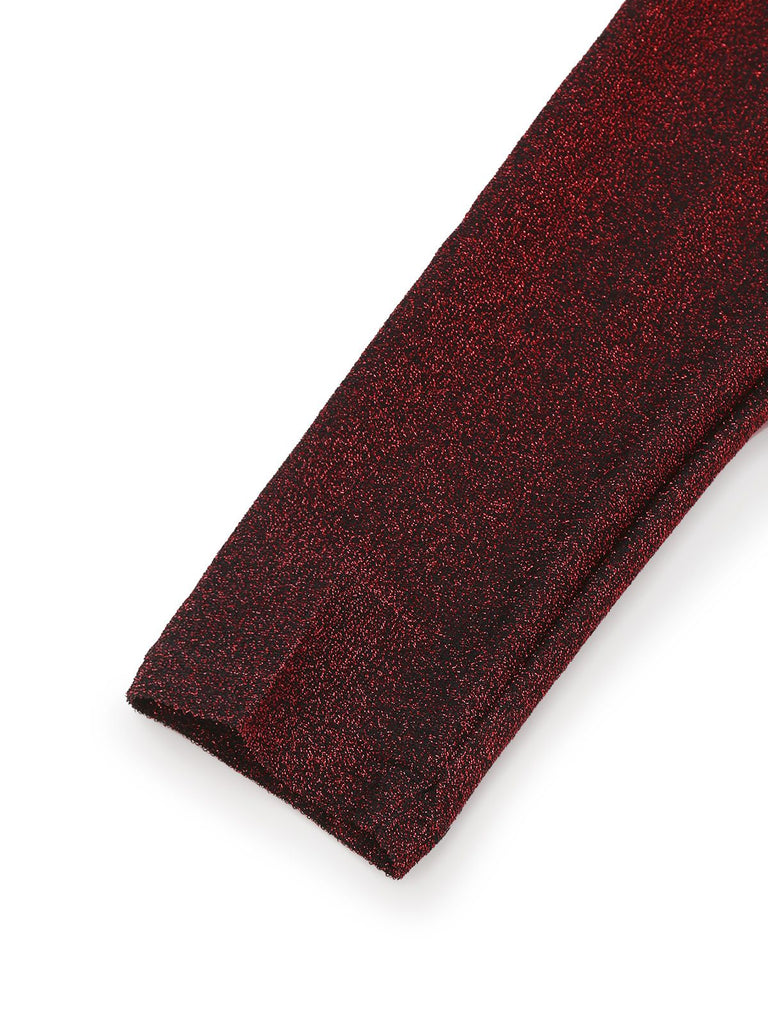 Rot 1980er Funkeln Tief-V Langarm Jumpsuit