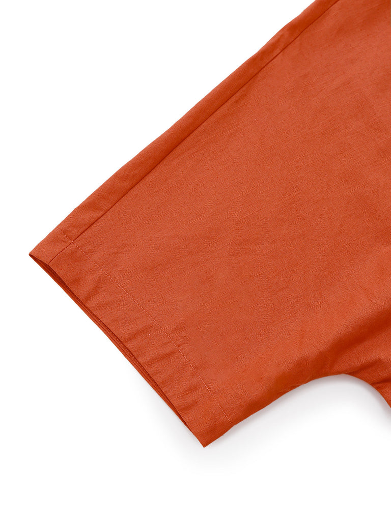 Orange 1940er Solide V-Ausschnitt Brosche Knopf Kleid