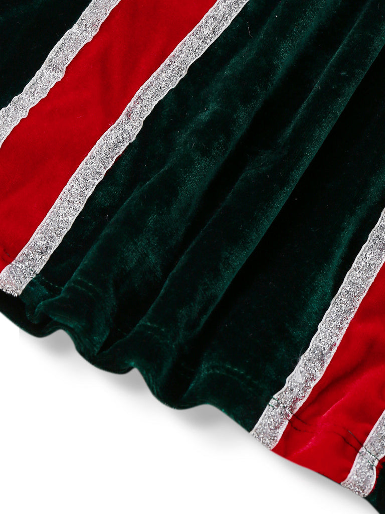 1960er Trägerlos Samt Weihnachten Pelzbesatz Bogen Kleid Set