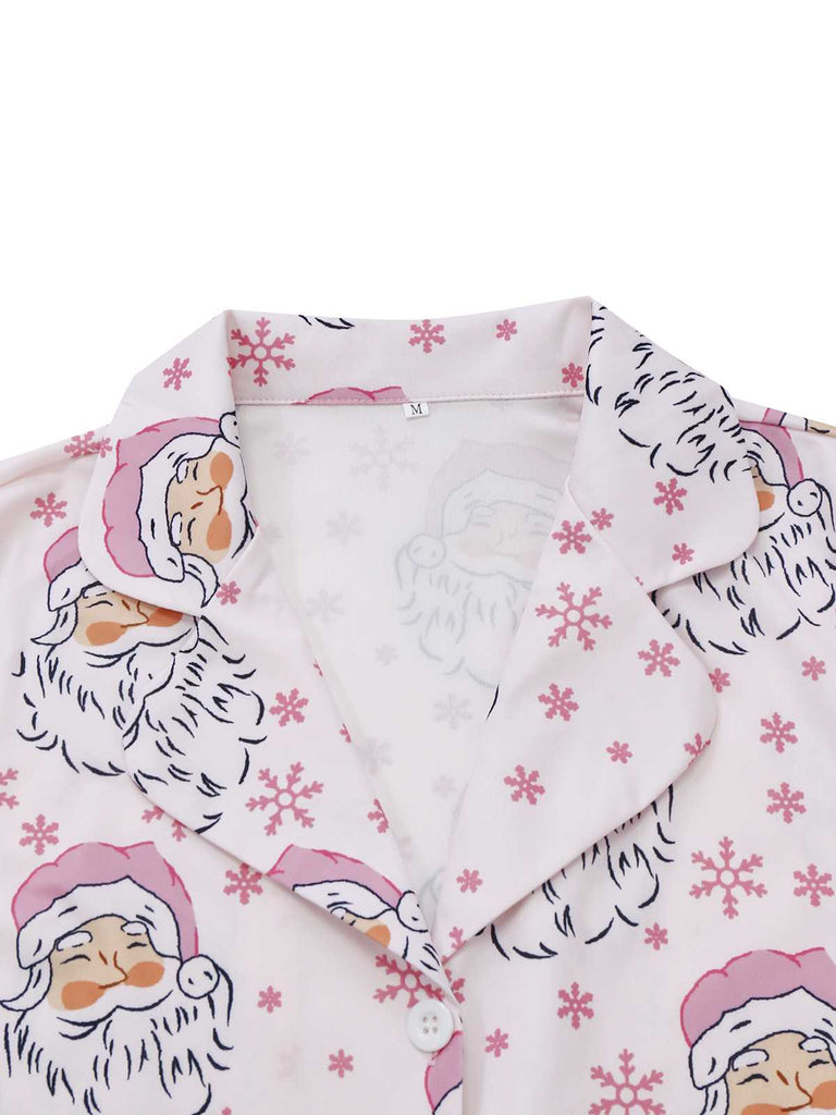 Rosa 1950er Santa Muster Pelzbesatz Pyjama Set