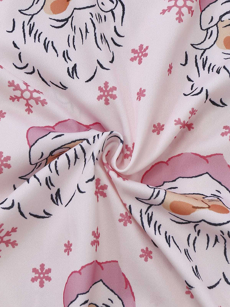 Rosa 1950er Santa Muster Pelzbesatz Pyjama Set