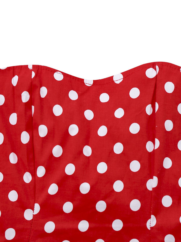 Rot 1980er Polka Dot Kleid & Netz Rock Set