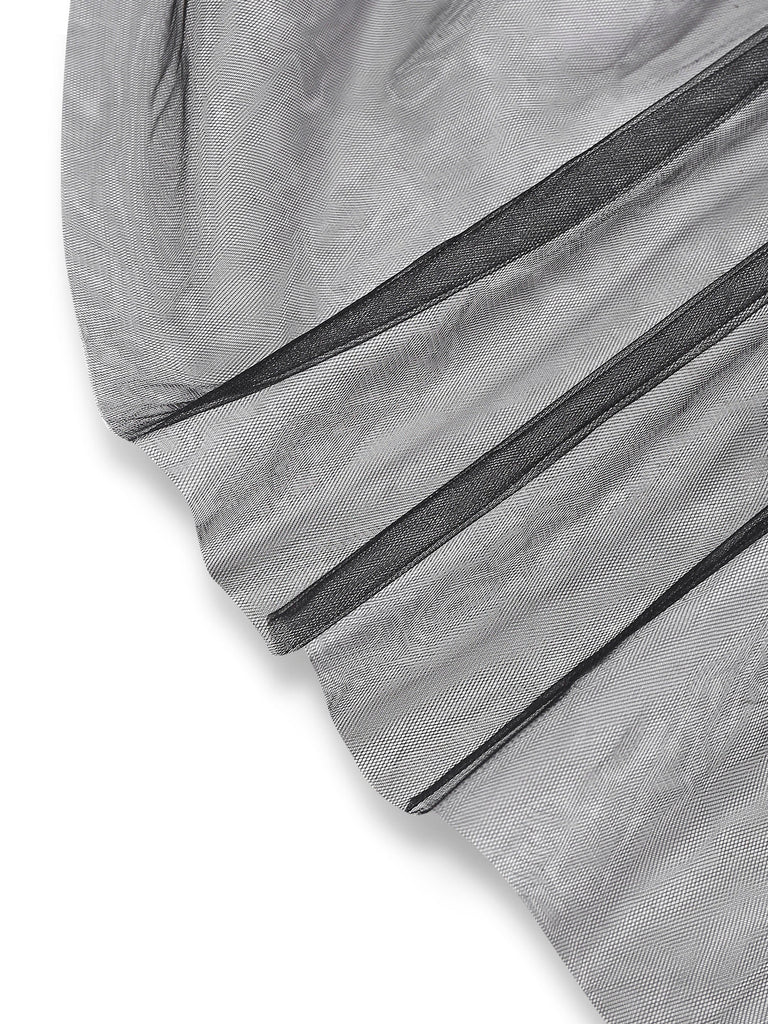 Schwarzes trägerloses 80er Meshkleid in Schleifenoptik mit Vokuhila-Saum